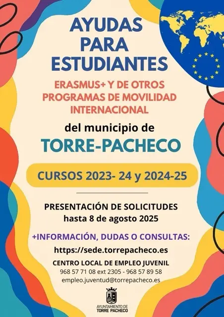 cartel difusión ayudas Erasmus+ y movilidad 2023-24 y 2024-25