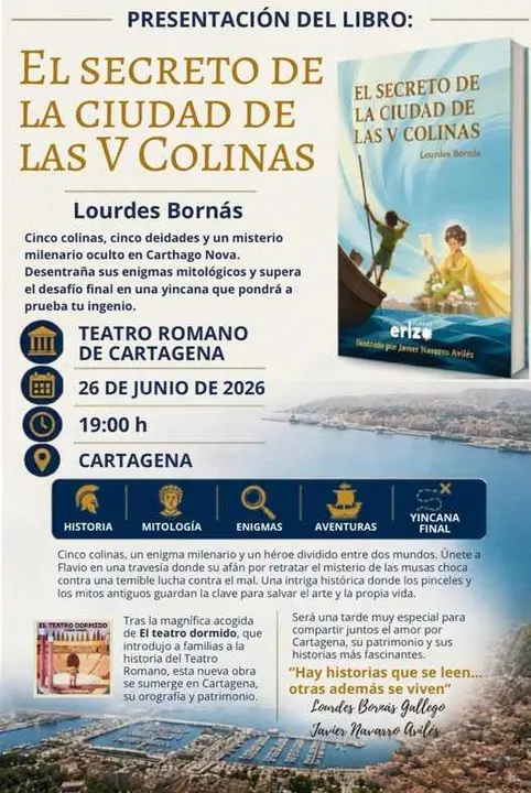Cartel de presentación del libro &lsquo;La ciudad de las cinco colinas